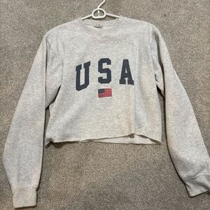 Brandy Melville Gray Cropped Sweatshirt with Crew Neck and Long Sleeves